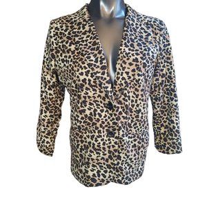 Maxim Studio Leopard Print Blazer Lined Ruched Sleeves Faux Pockets Size Large